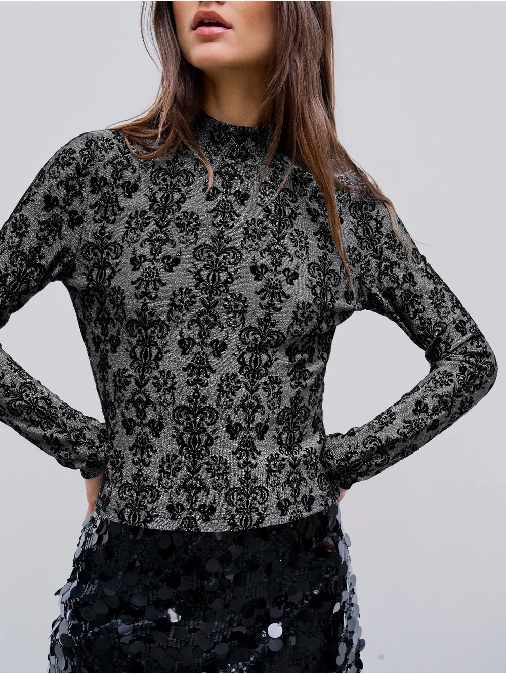 Cider Black and Gray Mock Neck Long-Sleeve Top